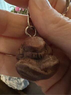 VTG Wooden Carved Weeping Buddha Keychain Purse Charm